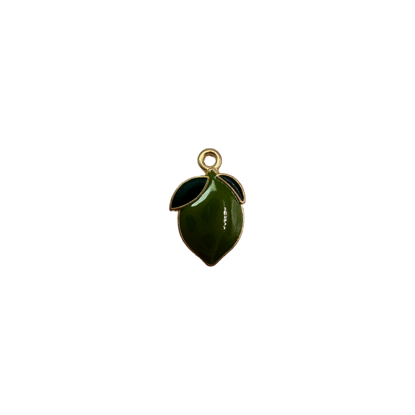 Olive green pear with dark leaves and gold outline