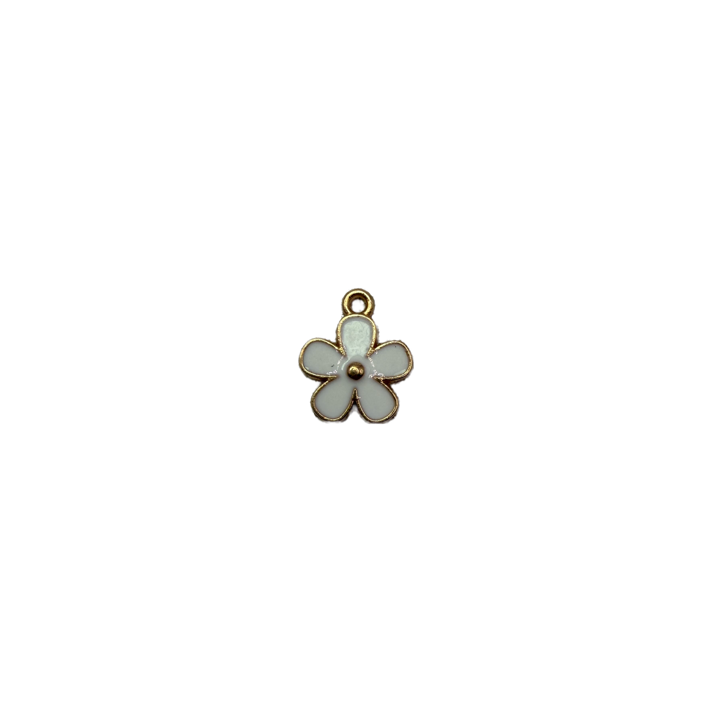 White enamel flower with gold outline and center bead