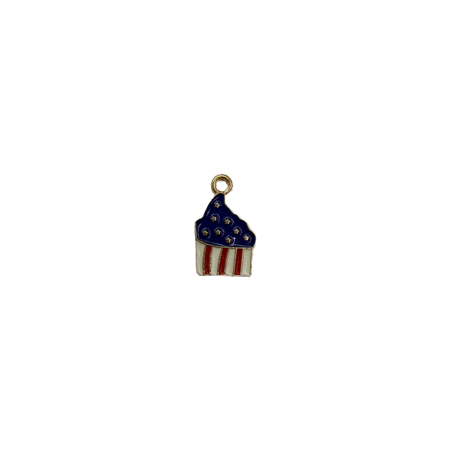 Navy cupcake with star details and red-white stripes in gold outline