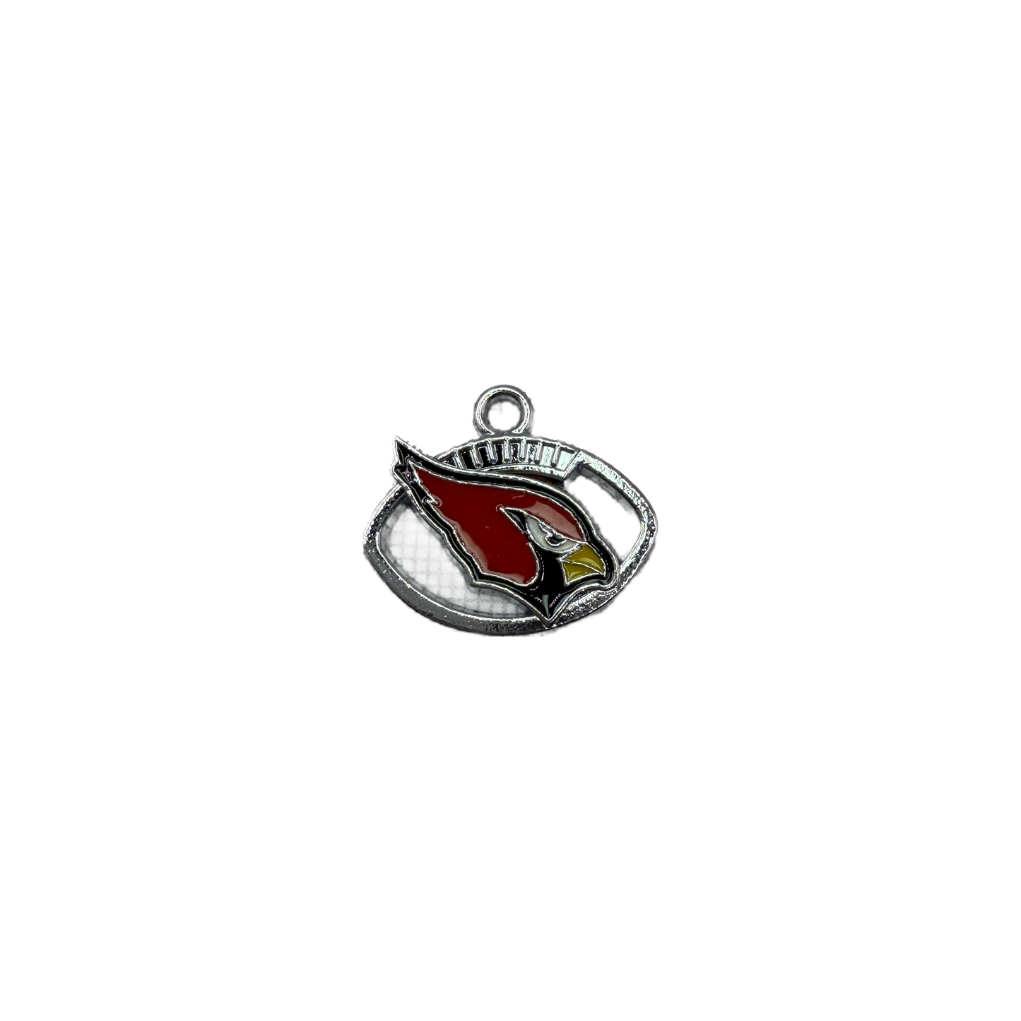 Silver-tone plaque with red bird head and yellow beak