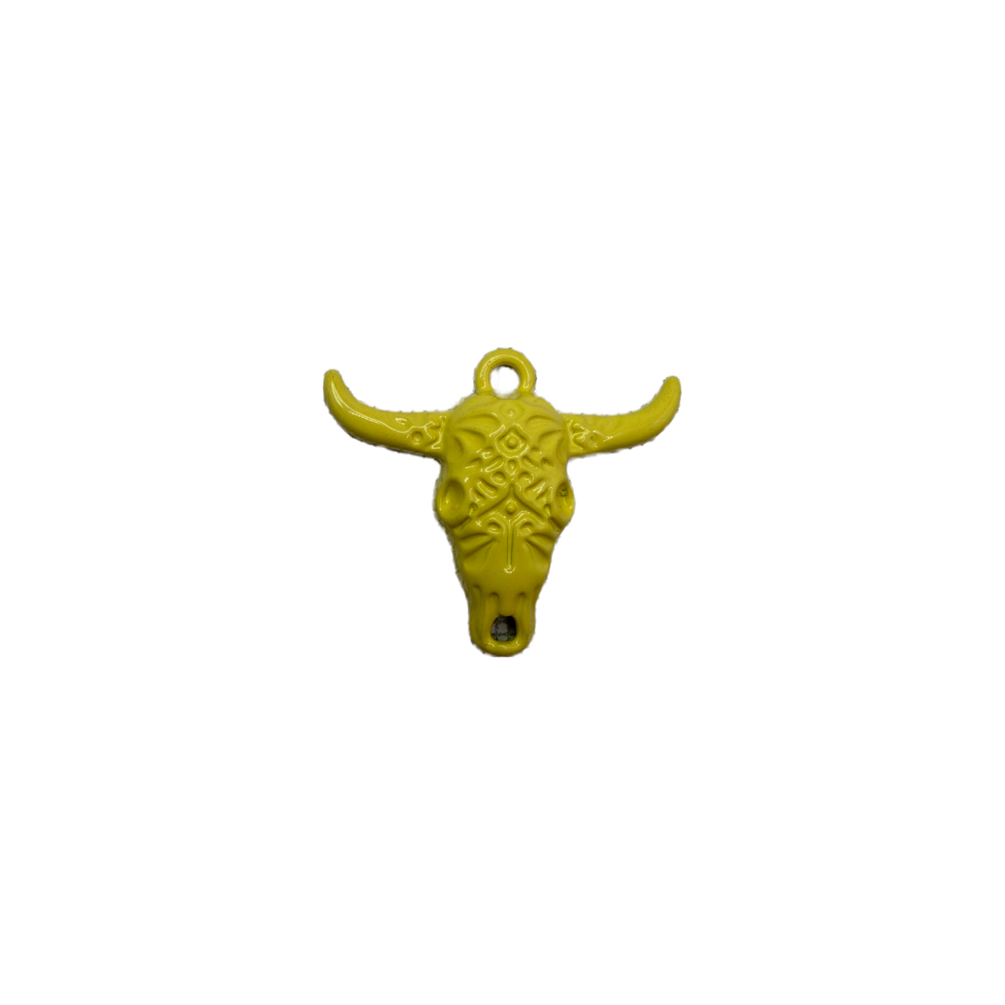 Yellow steer skull with filigree details and curved horns