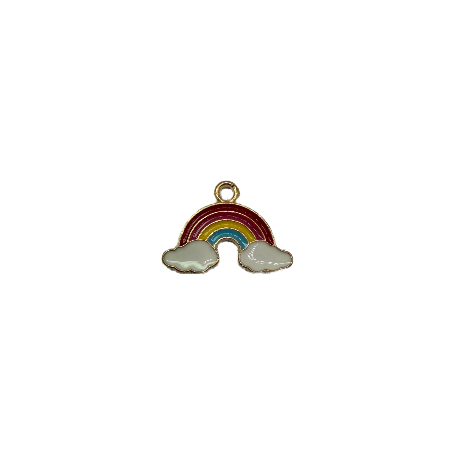 Enamel rainbow with white clouds, gold outline