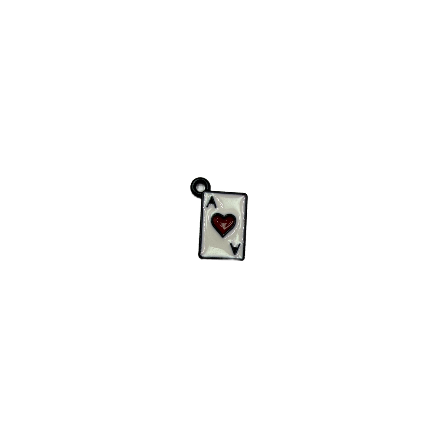 White enamel ace of hearts card with red heart and black border