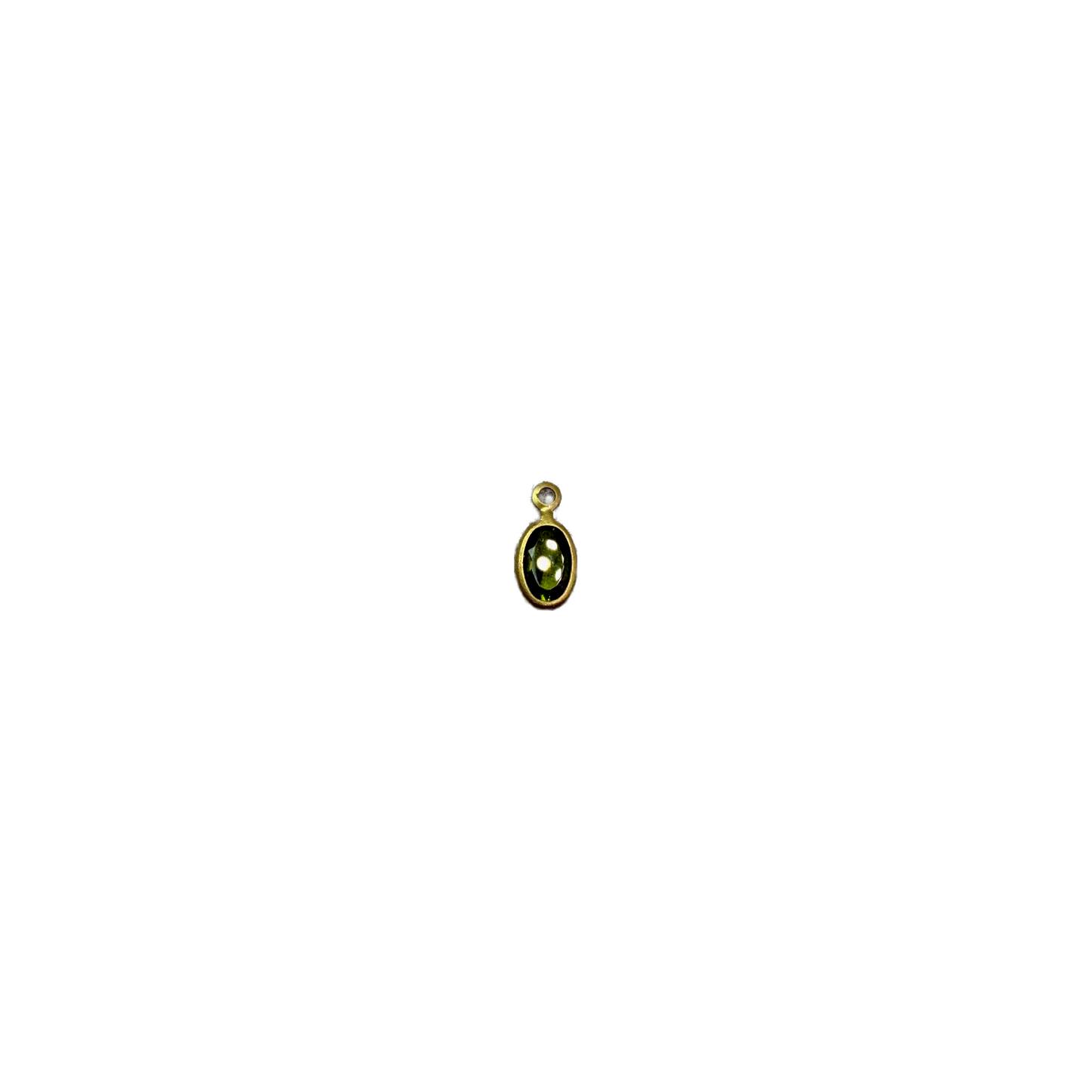 Olive green faceted oval gem in gold frame