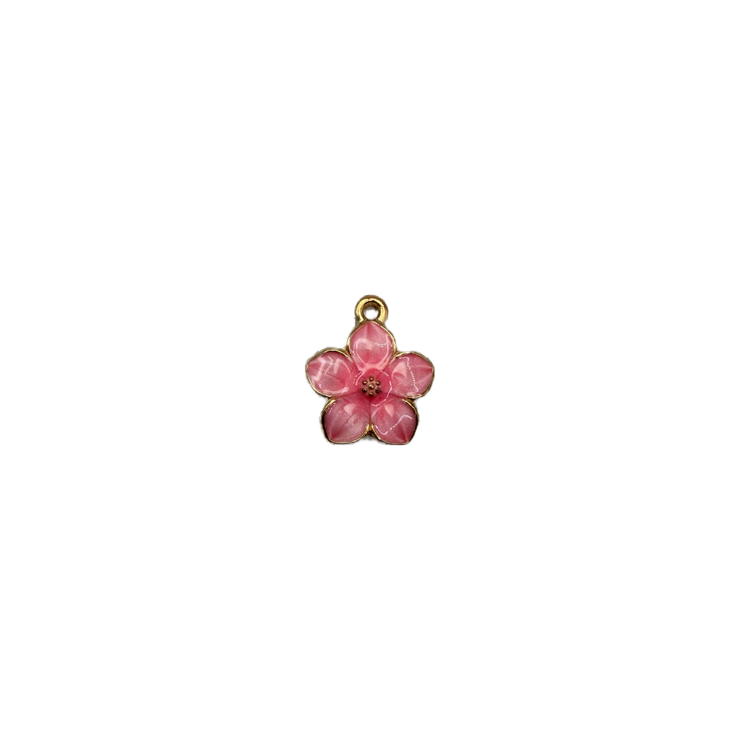 Glossy pink blossom with gold outline and beaded center