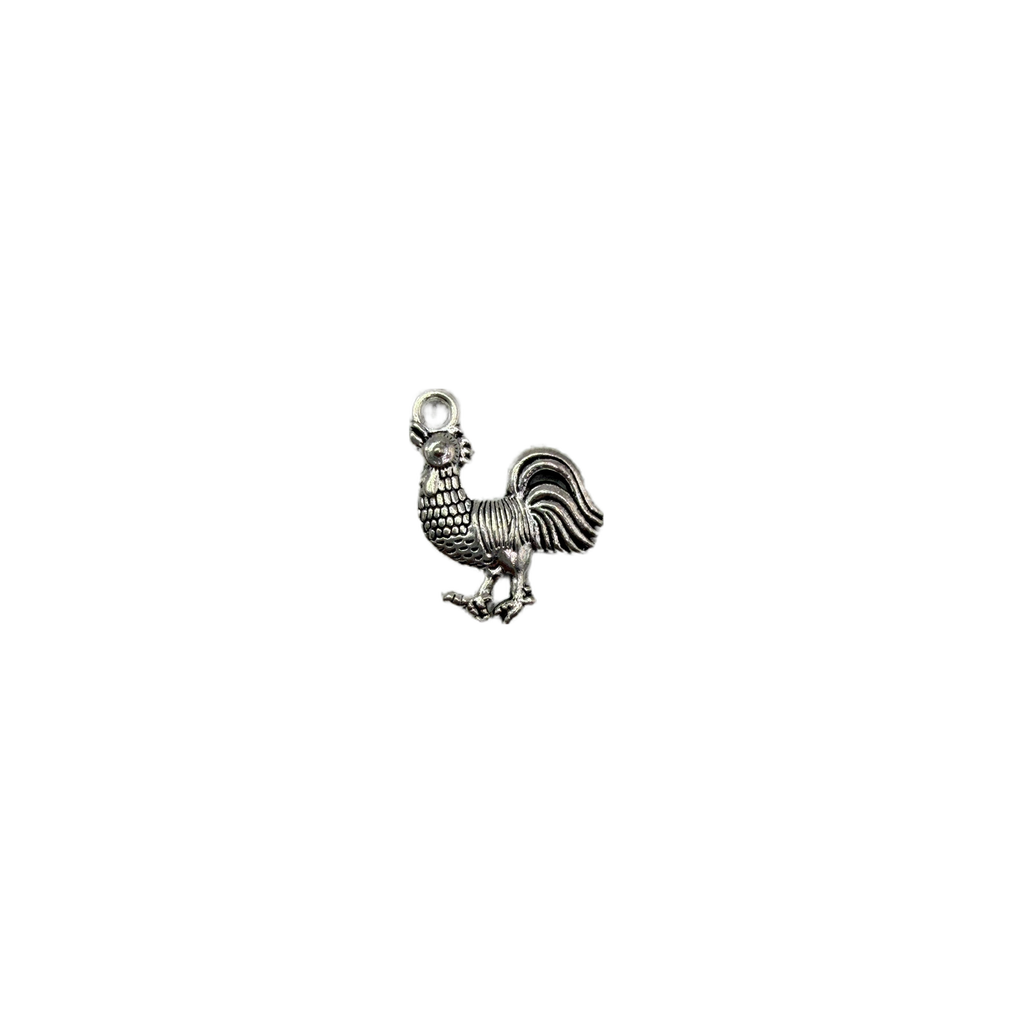 Oxidized silver rooster with textured feathers