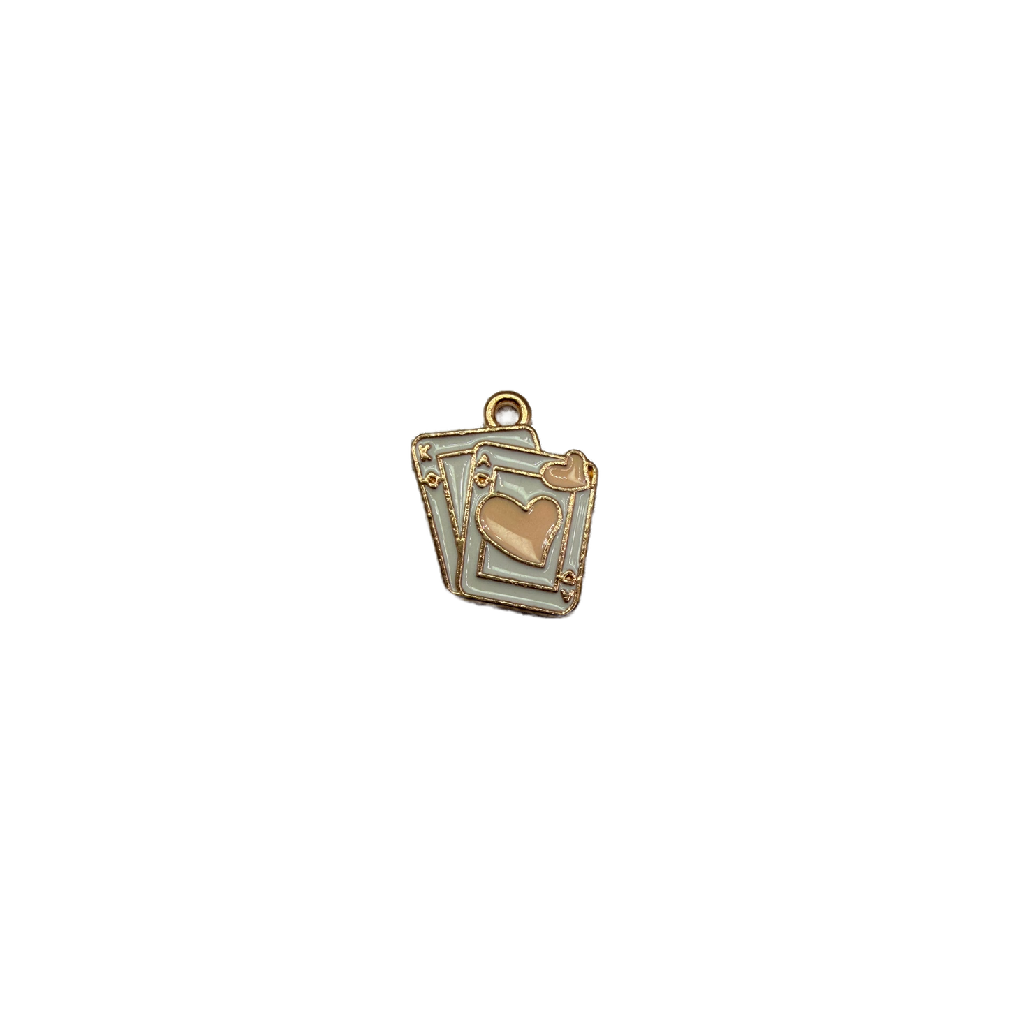 Enamel playing card stack with blush heart and gold outline