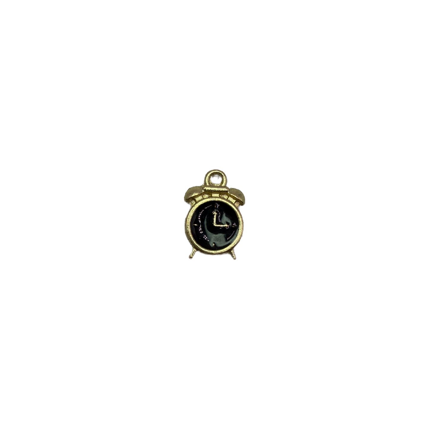 Gold alarm clock with black face and cat motif