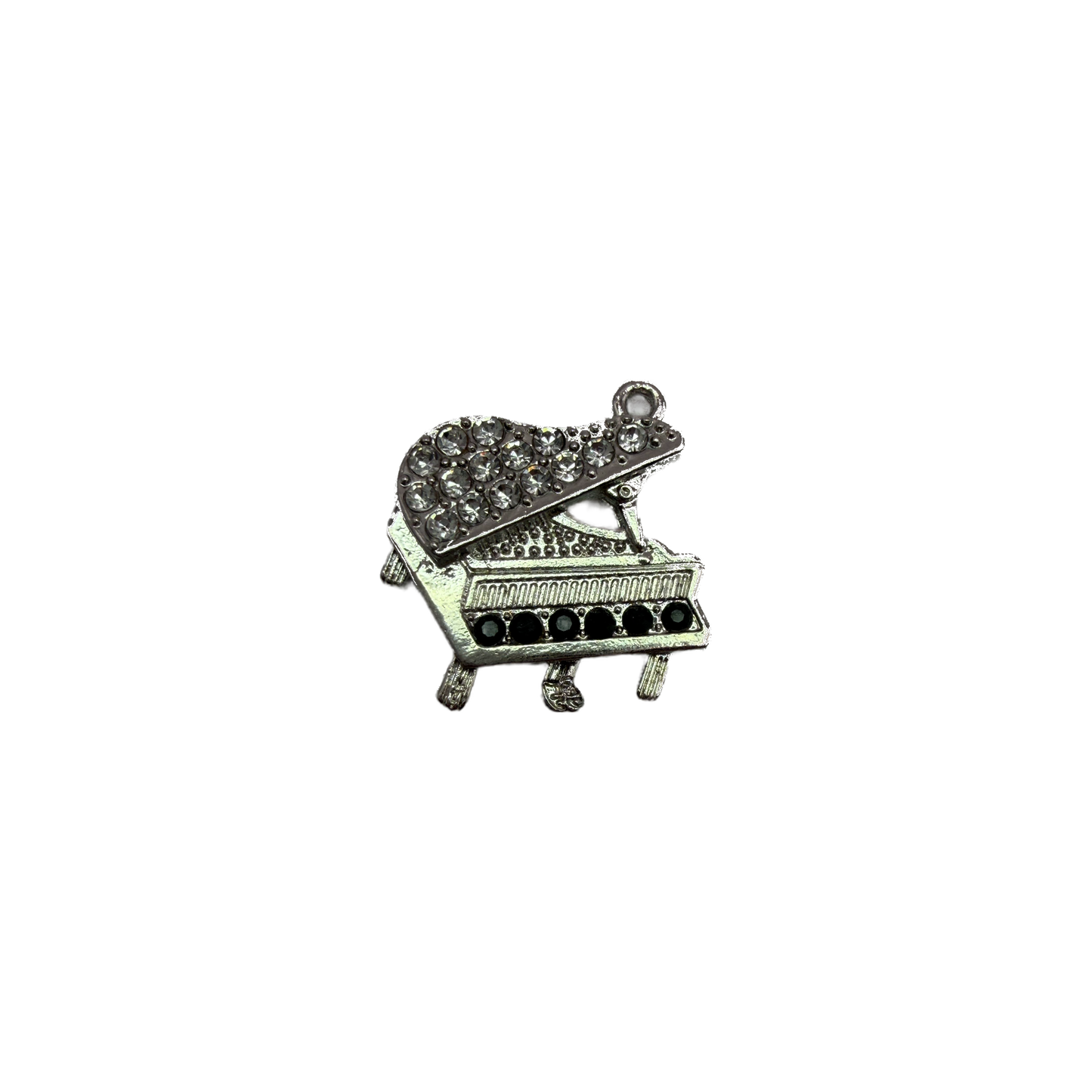 Silver grand piano with clear crystals and black accents