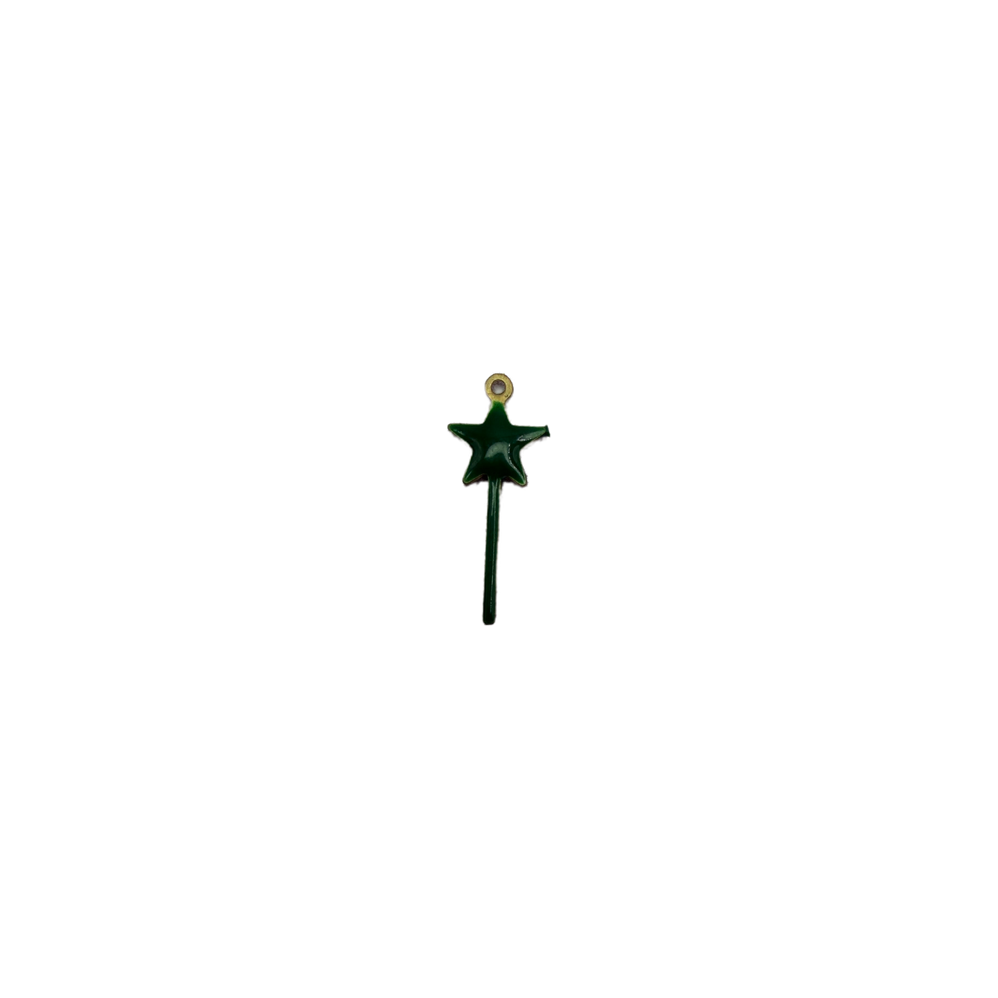 Green enamel star wand with gold detail and clear gem