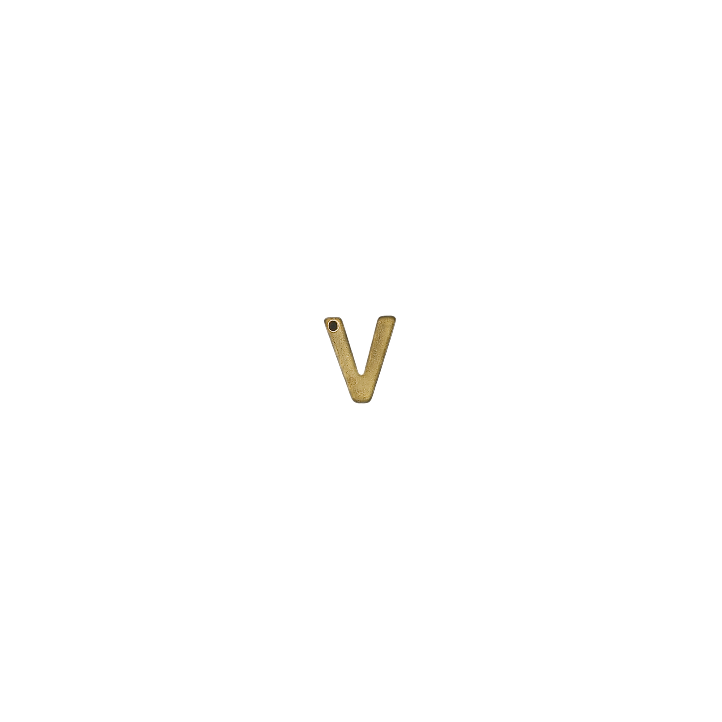 small matte gold letter V charm centered on black background