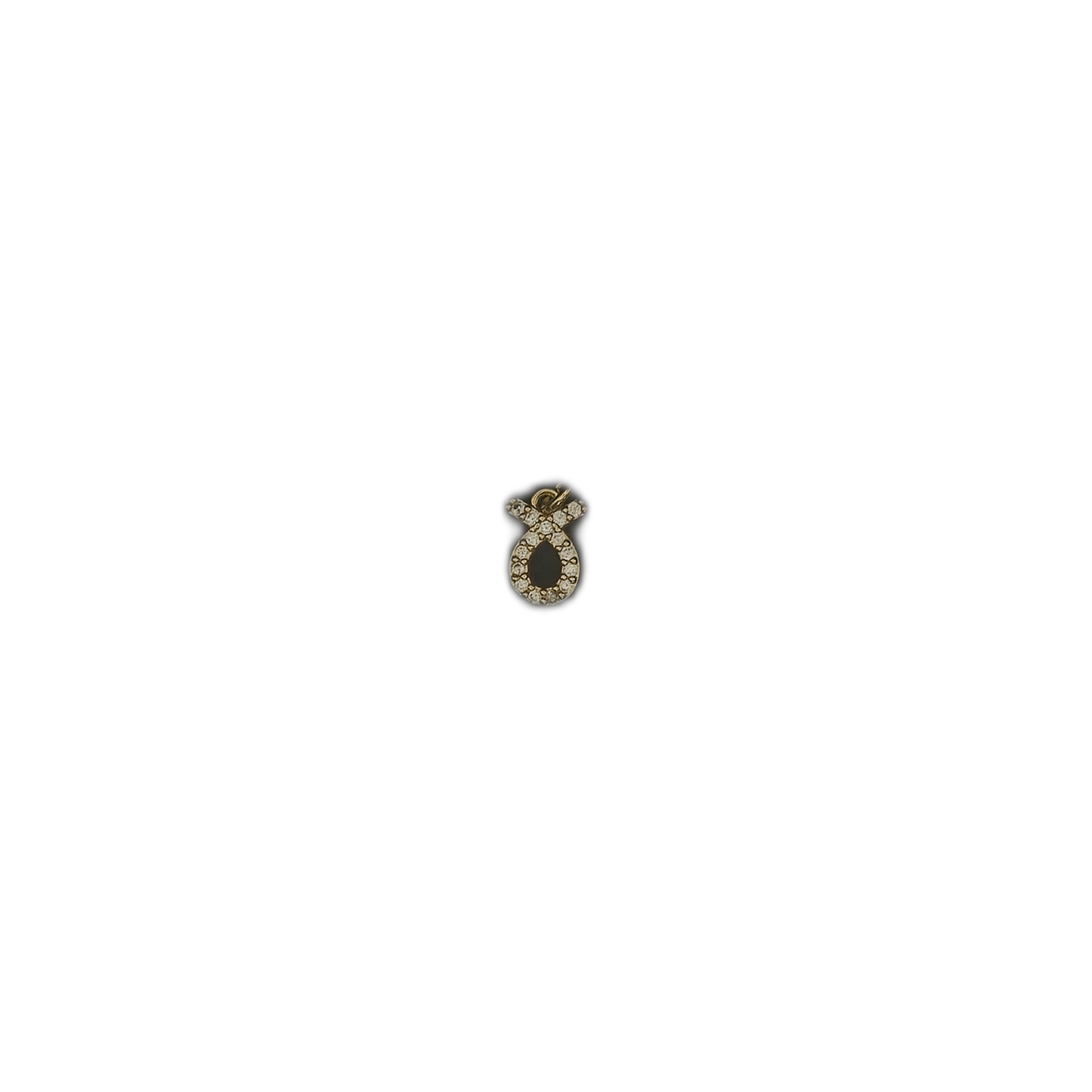 small pavé ribbon charm centered on a black background