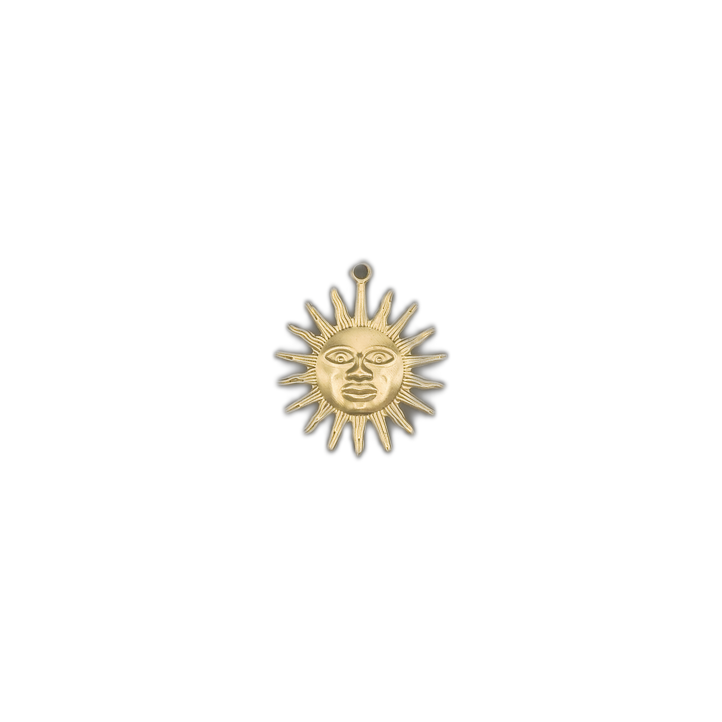 gold sun face charm centered on black background