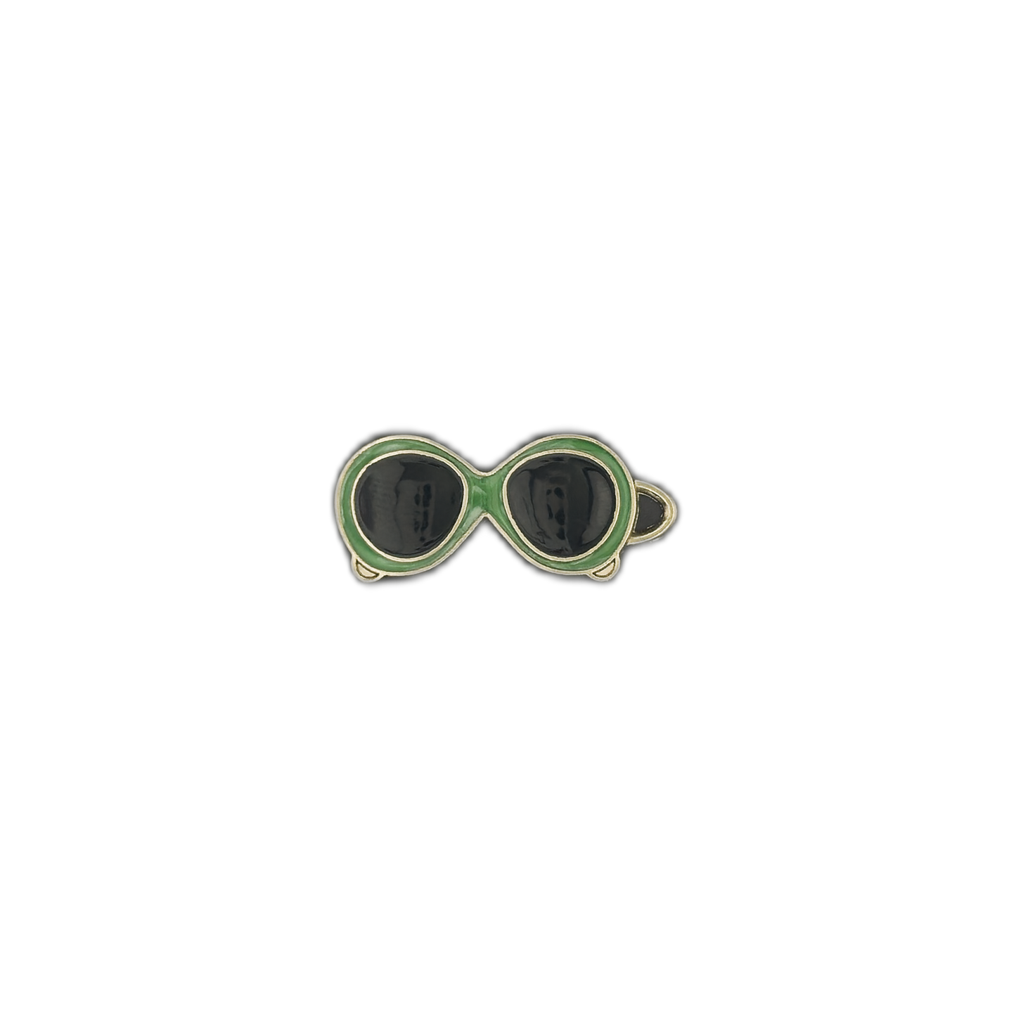 small green sunglasses charm centered on a black background