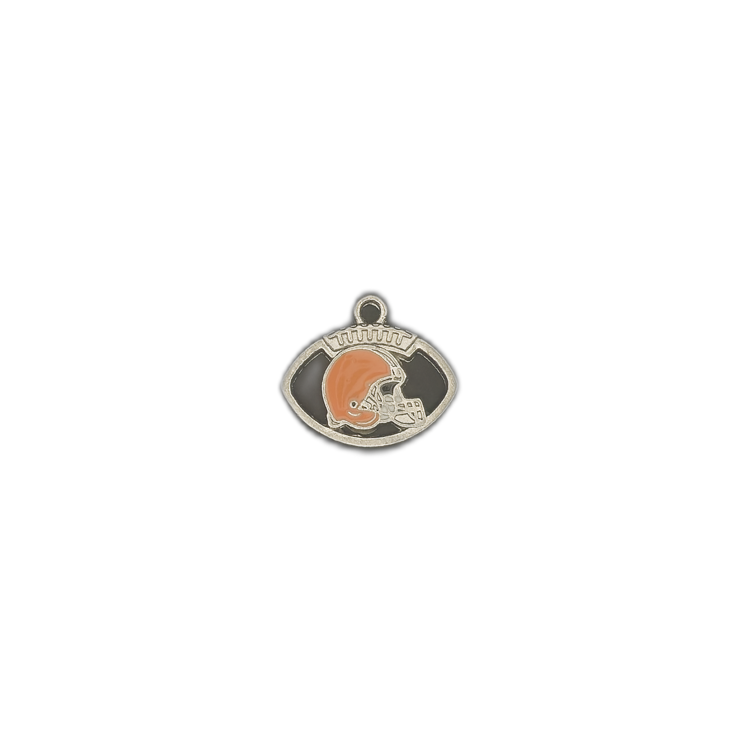 small football helmet charm centered on black background