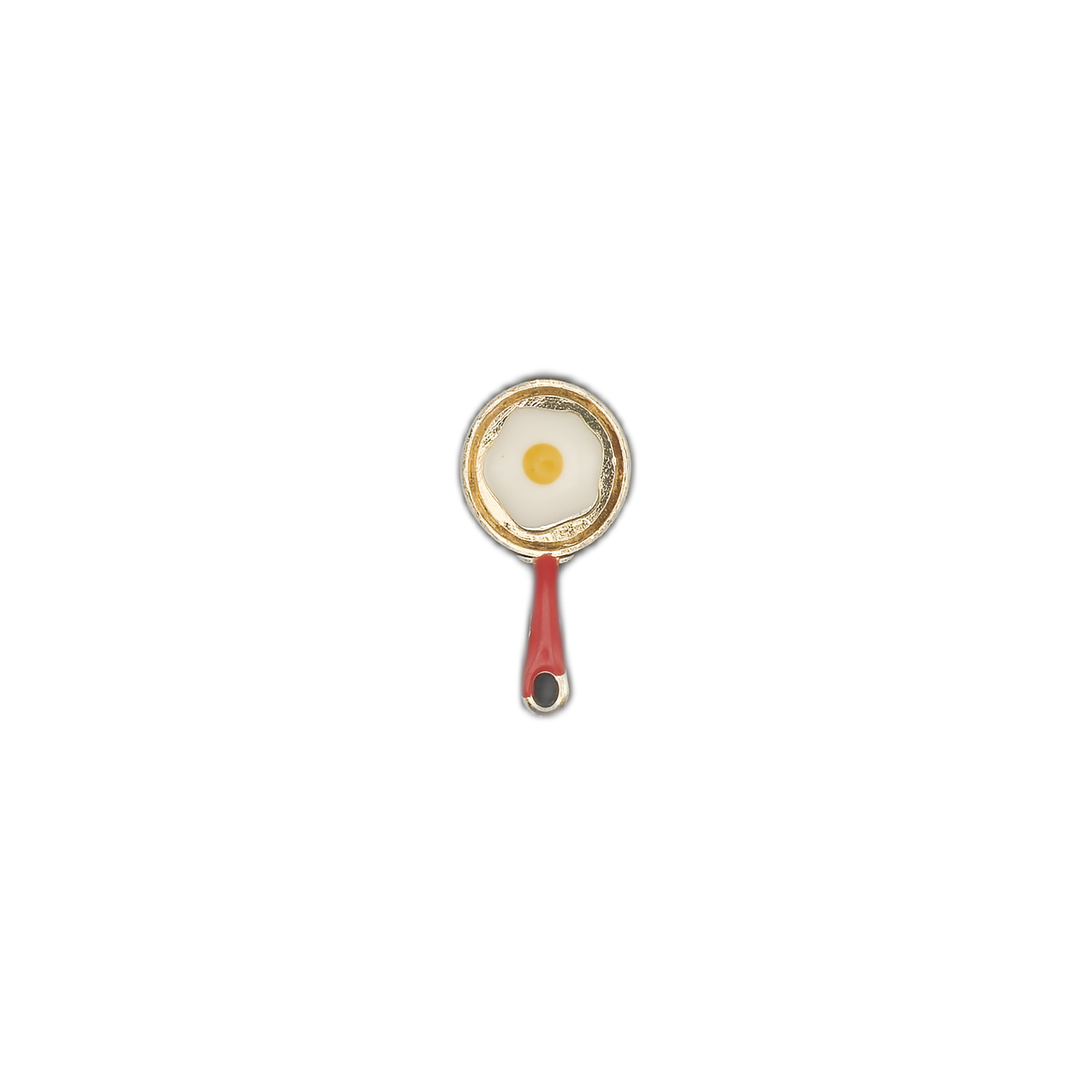 small frying pan egg charm centered on black background