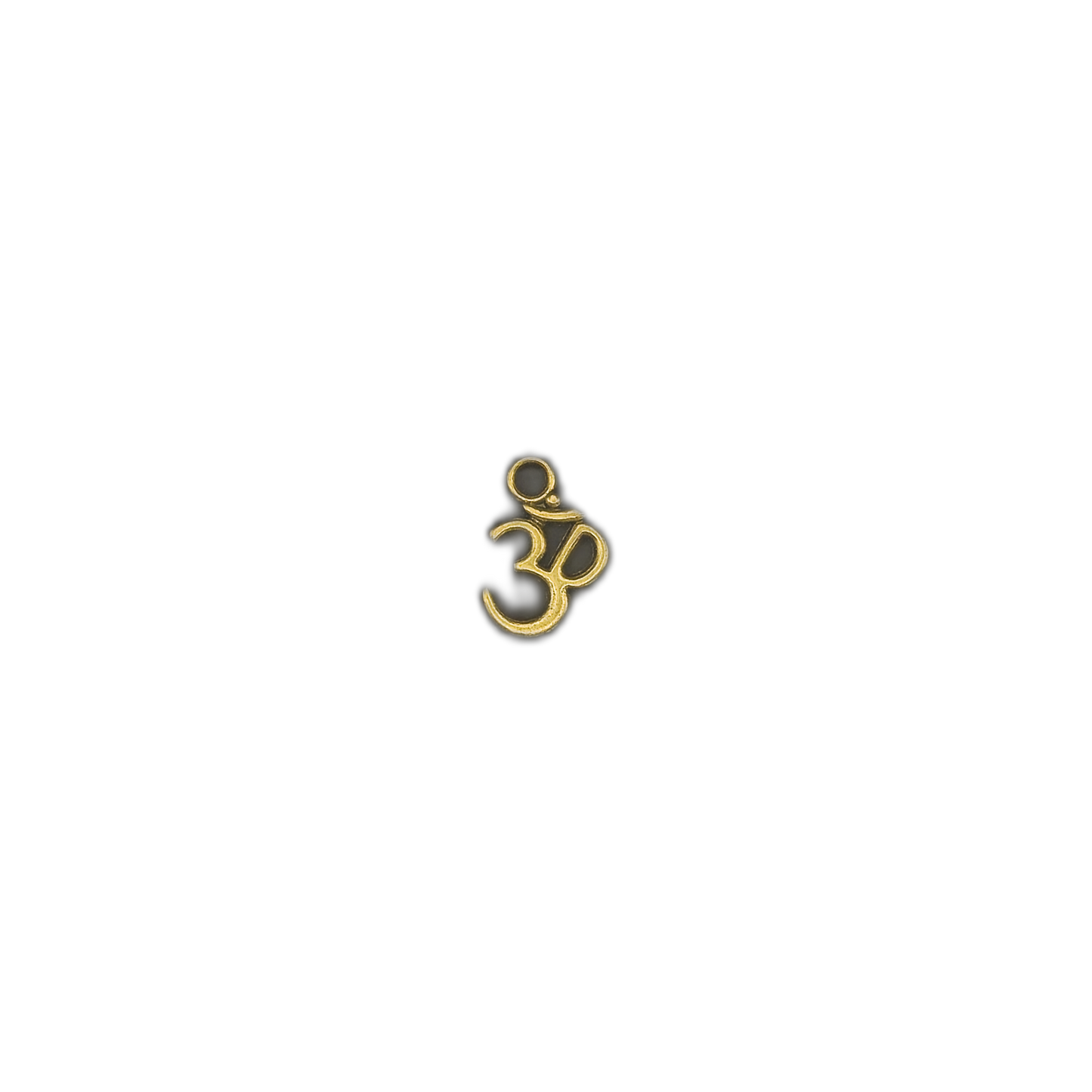 Small gold-tone Om symbol charm centered on a black background.