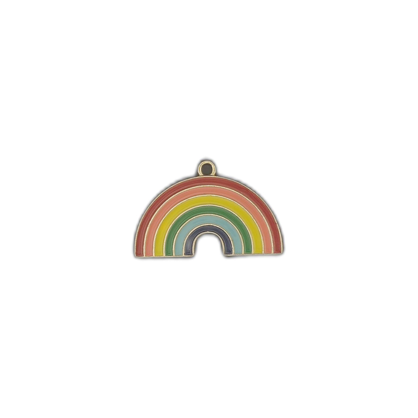 full view multicolor enamel rainbow charm with gold outline on black background