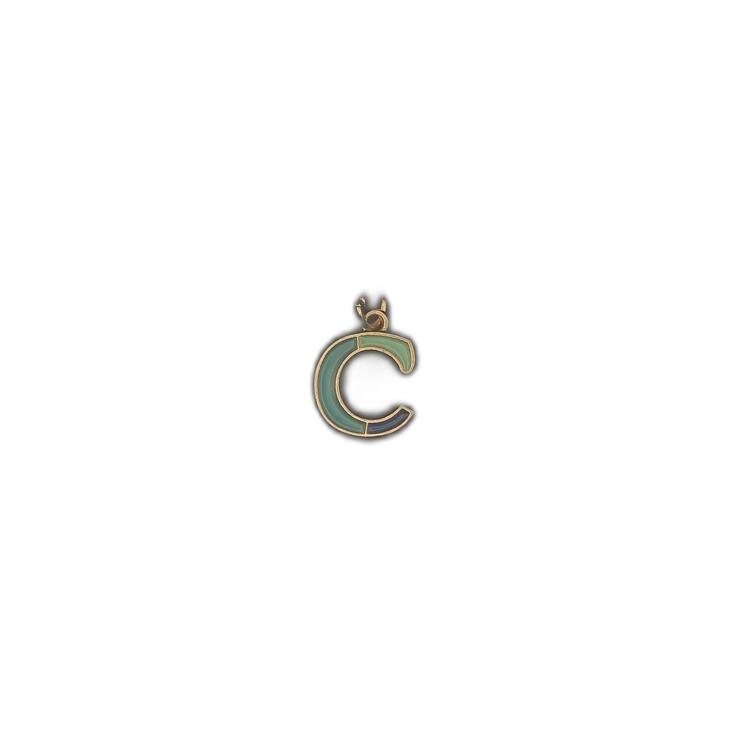 small letter C enamel charm on black background