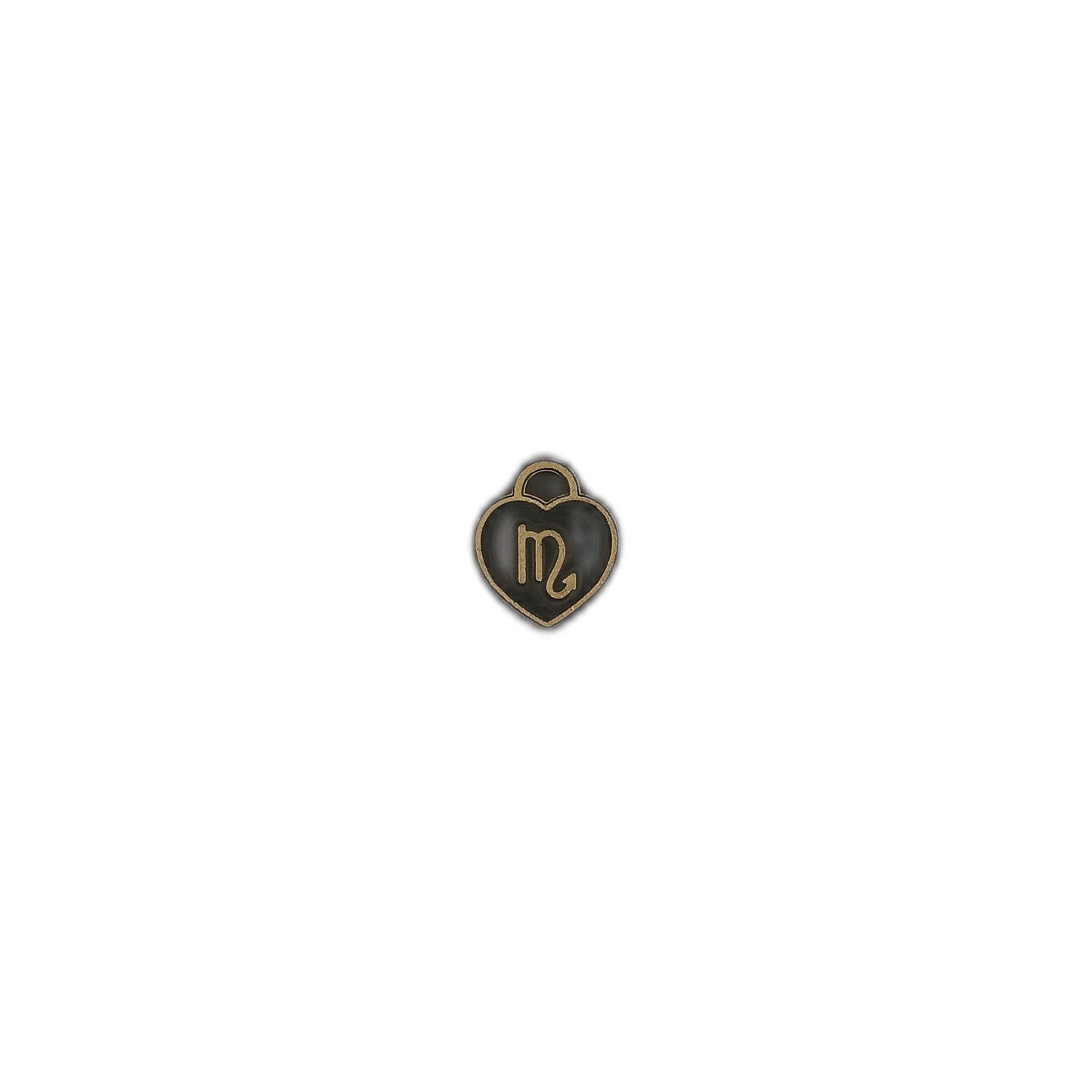 small heart-shaped scorpio zodiac charm centered on a black background