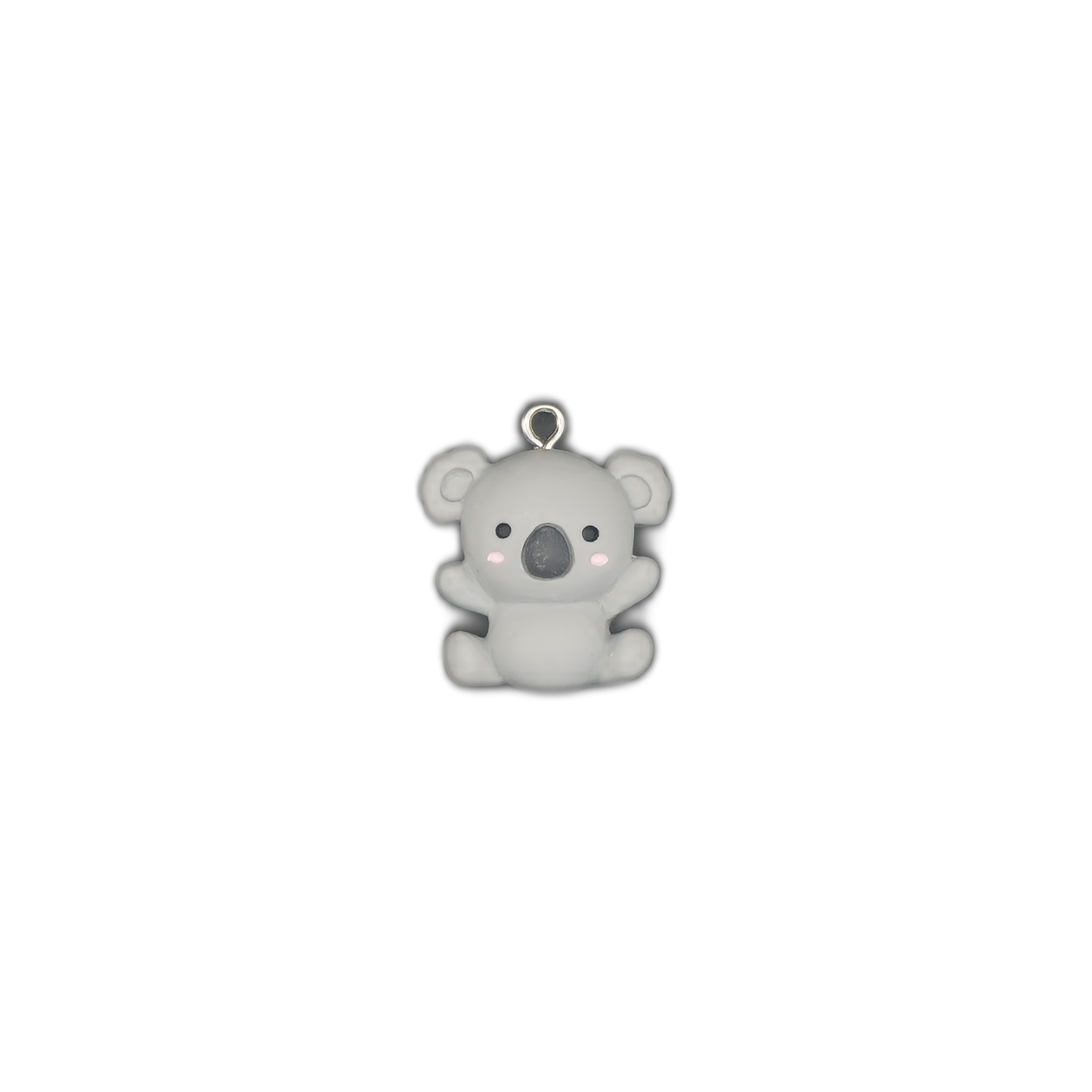 full view of gray koala charm centered on black background
