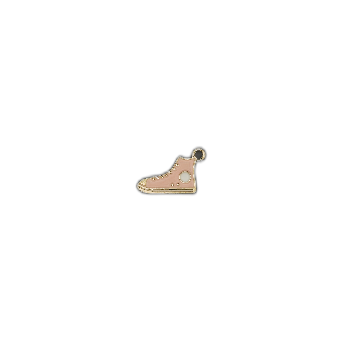 small pink sneaker charm on black background