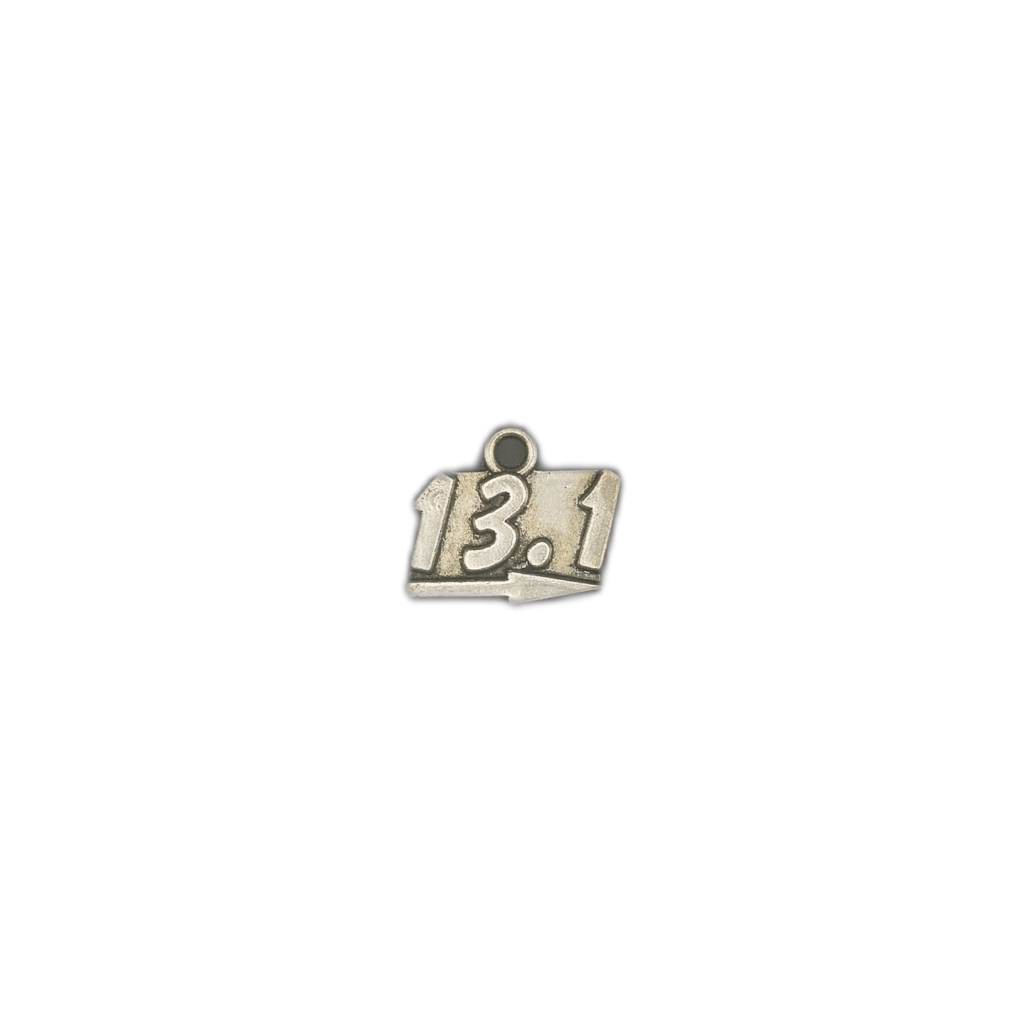 silver 13.1 arrow charm centered on a black background
