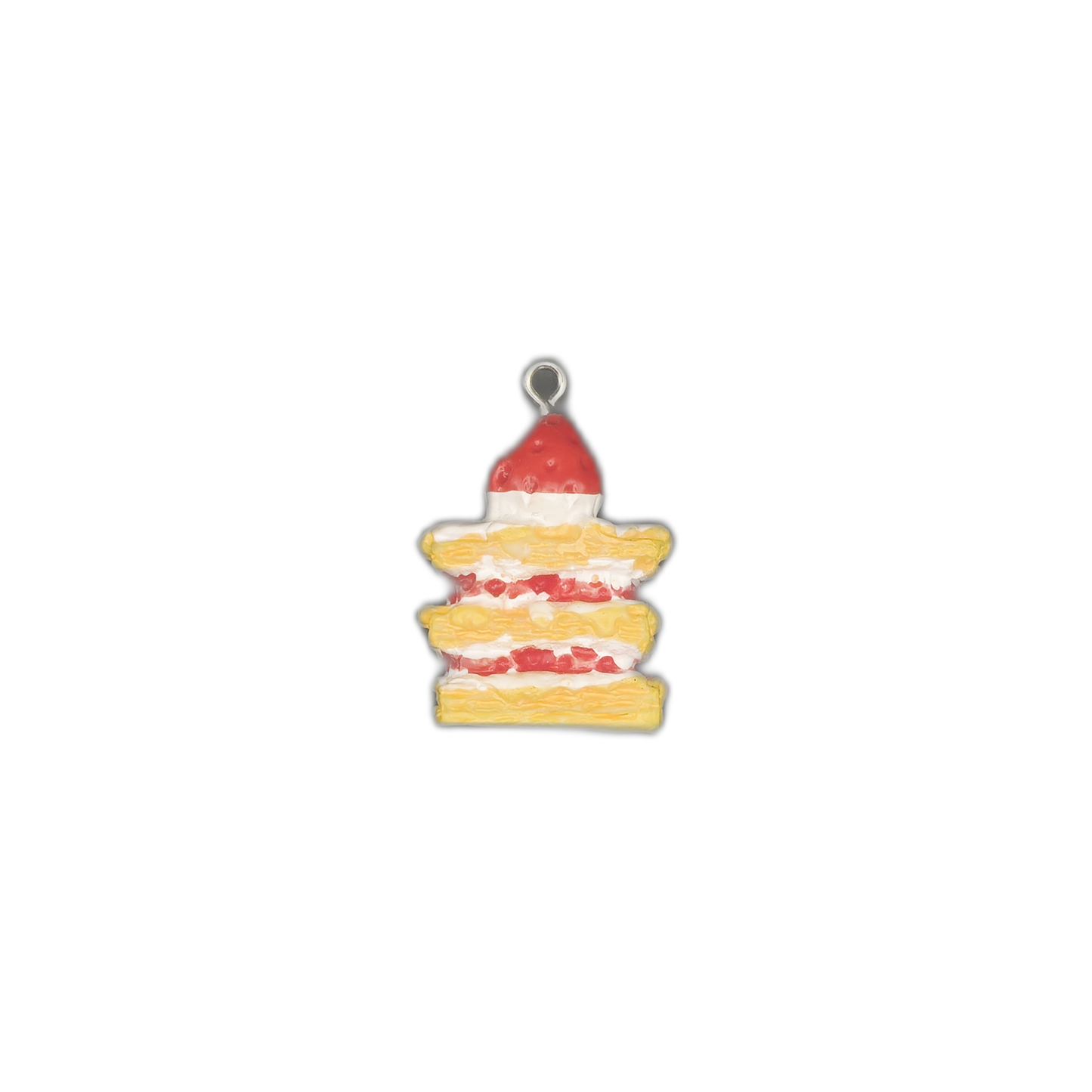small layered strawberry cake charm with red strawberry on top