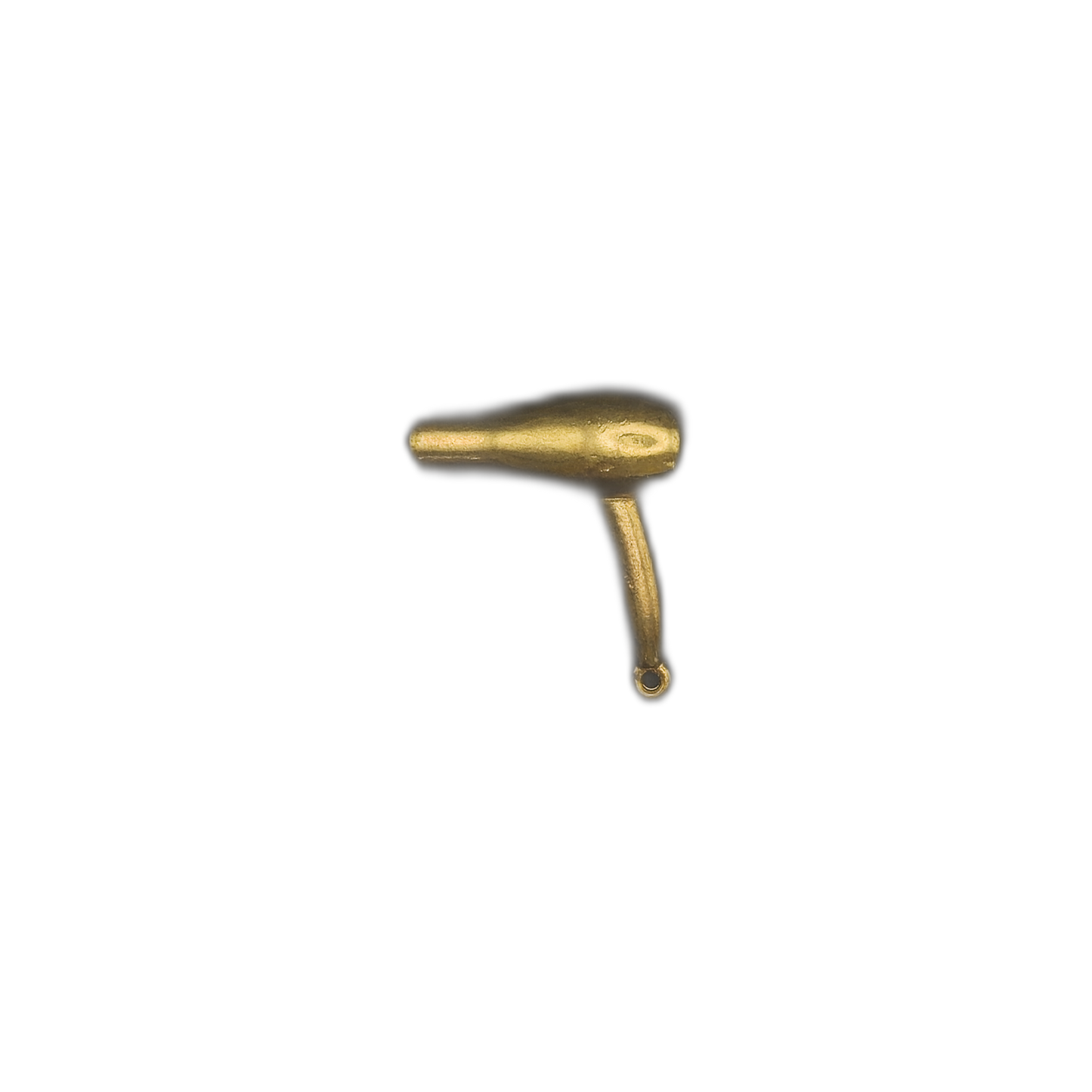 small gold-tone hair dryer charm centered on black background