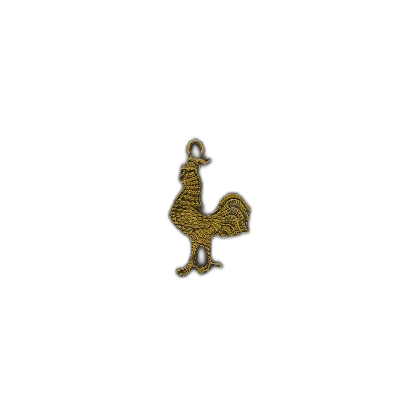 gold-tone rooster charm centered on black background