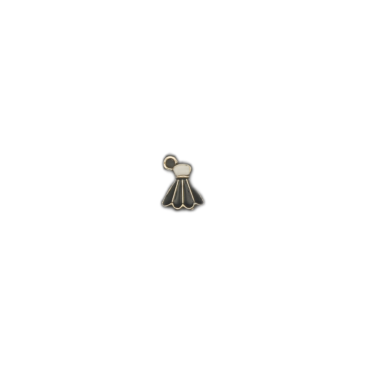 small shuttlecock charm centered on a black background