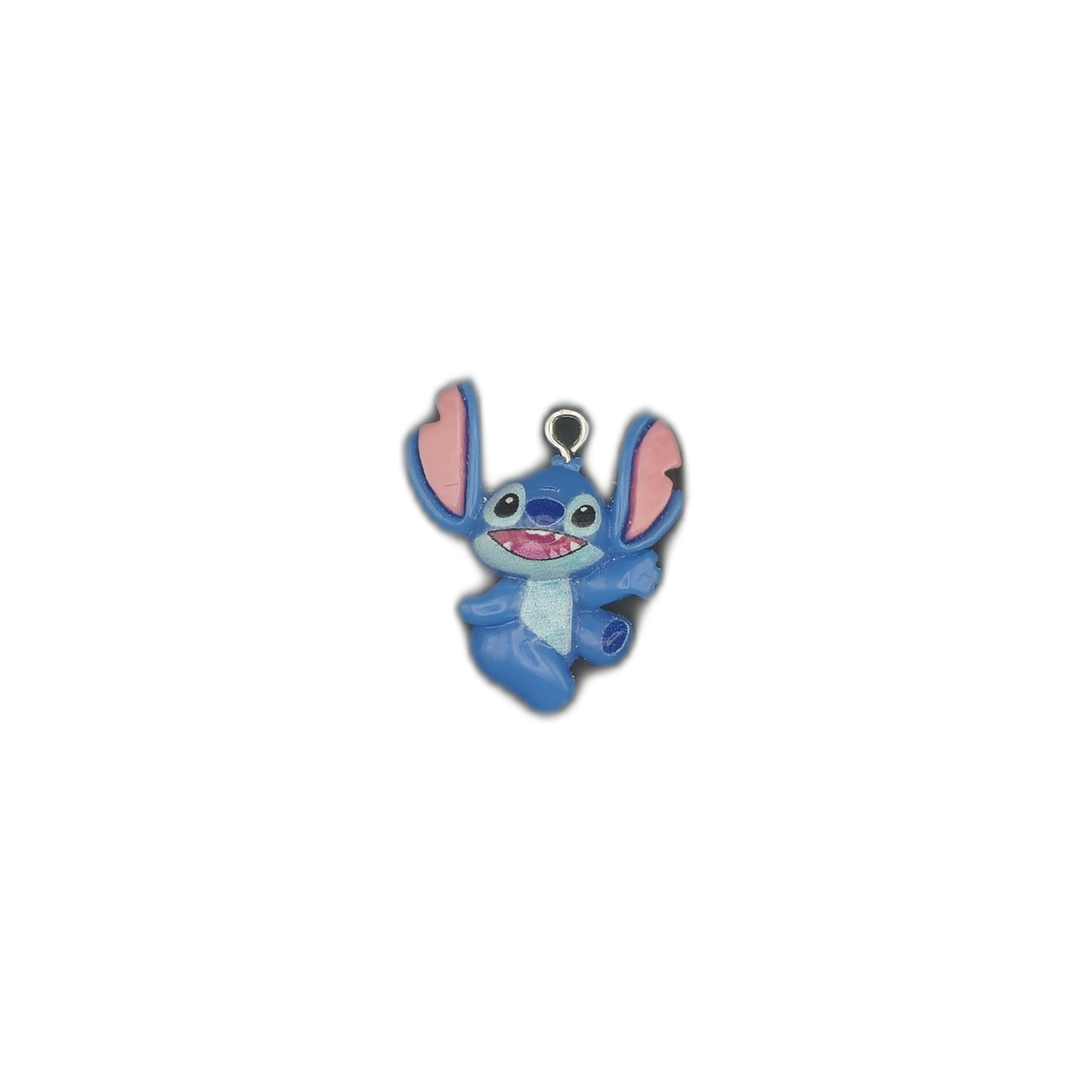 small blue alien character charm centered on black background