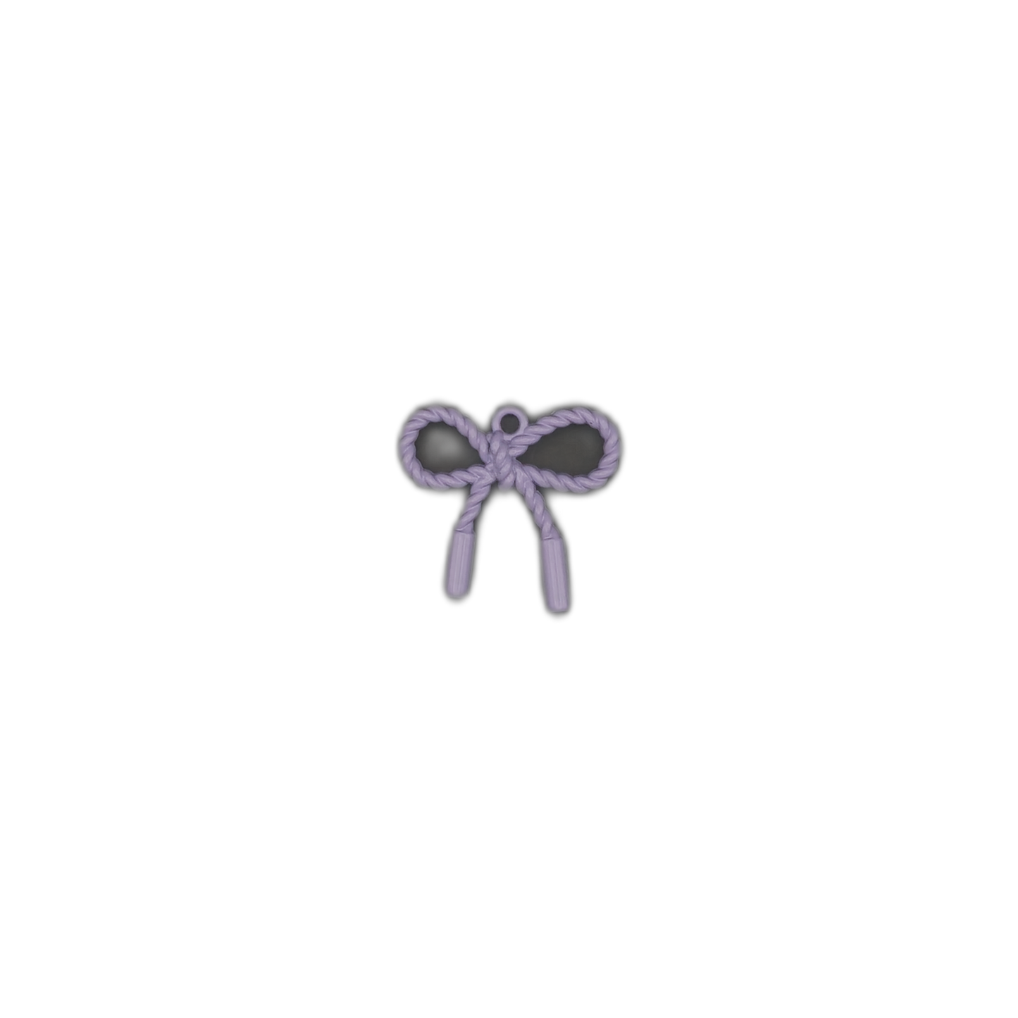 Small lavender bow charm centered on a black background.