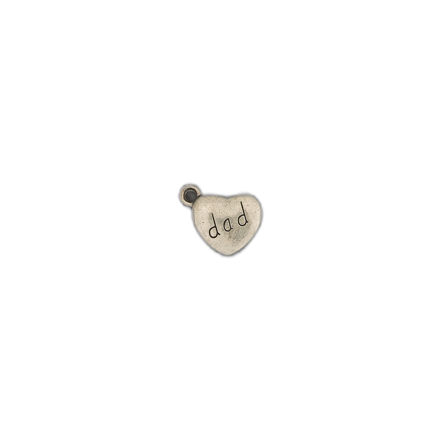 small silver heart charm reading 'dad'