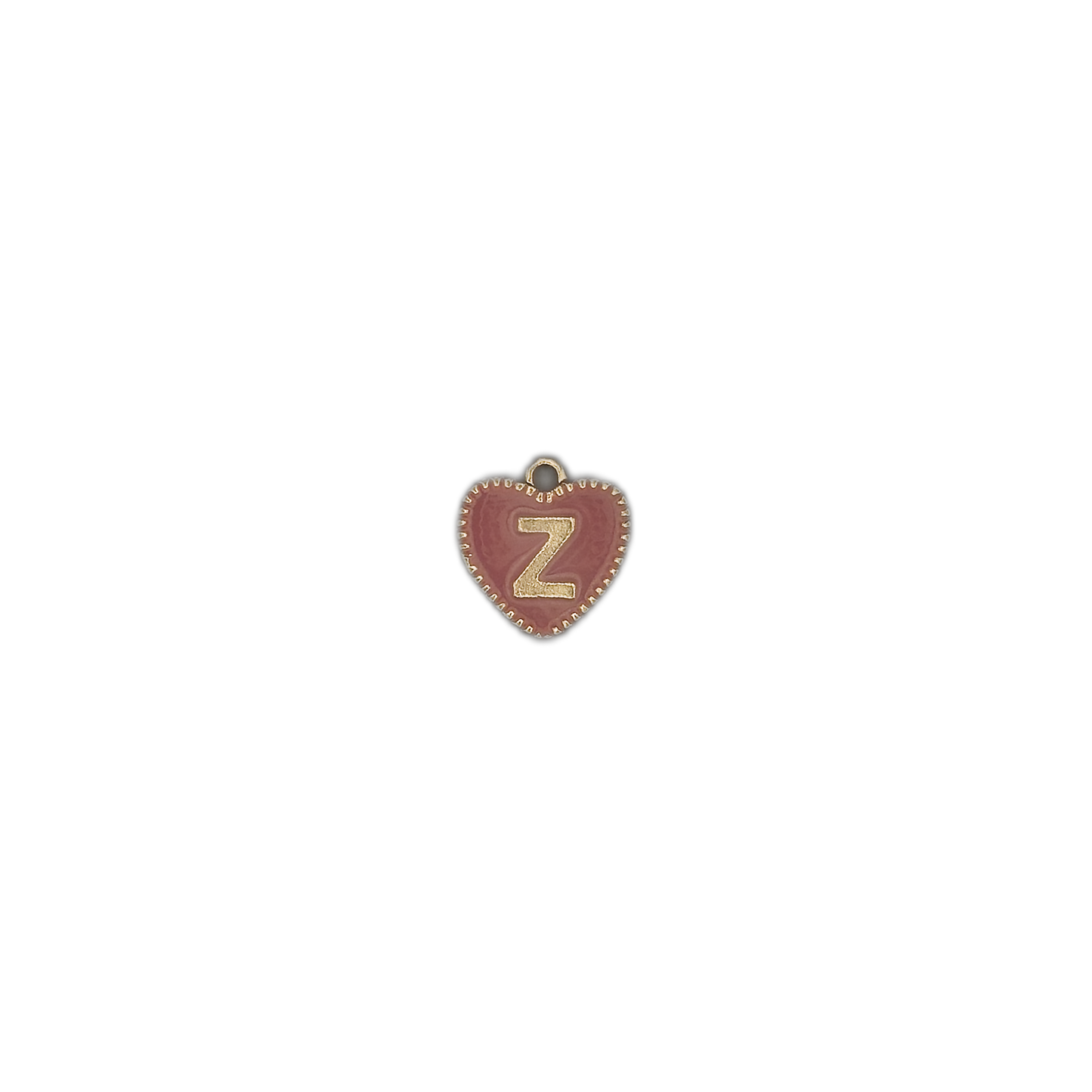 small pink heart charm with gold letter Z centered