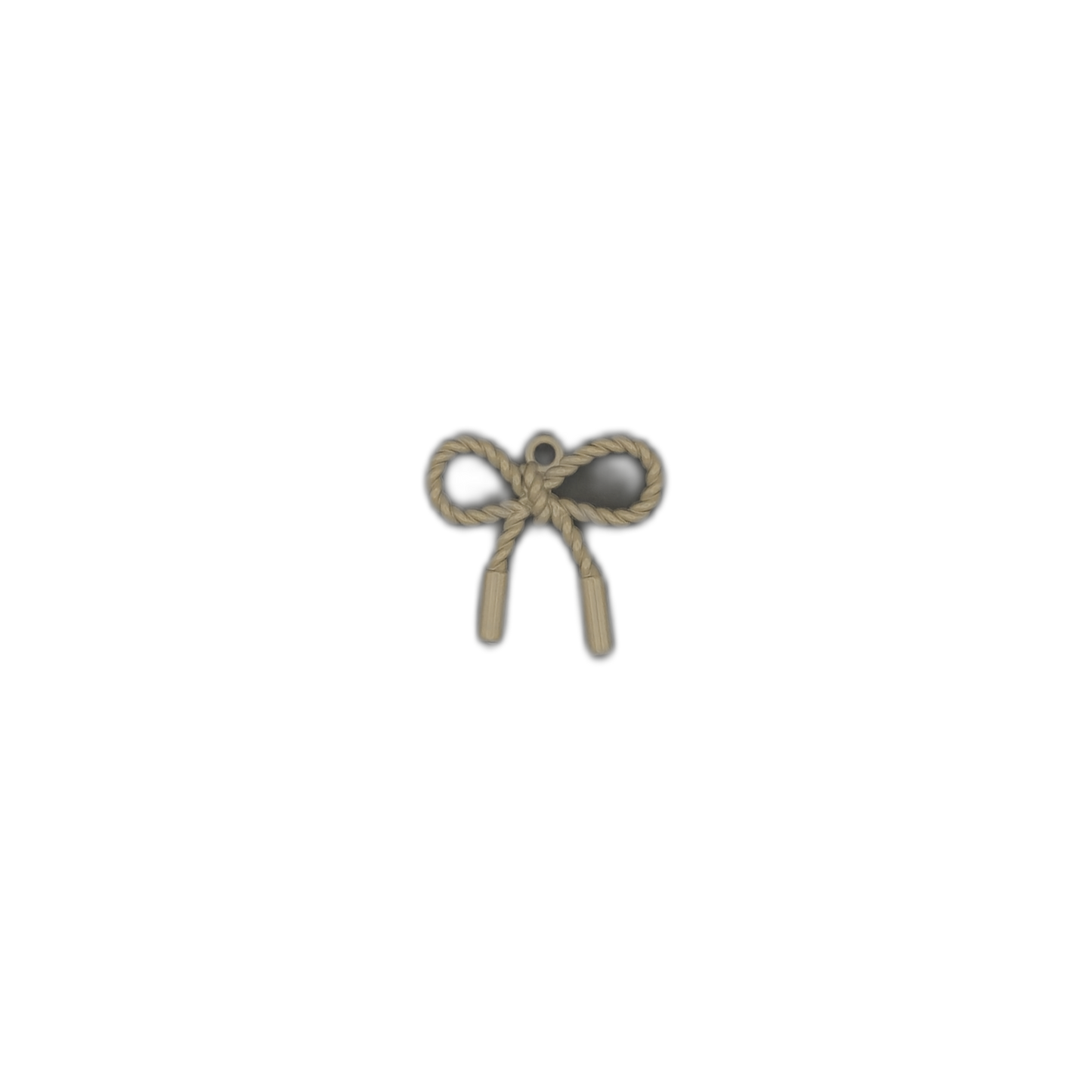 small gold-tone rope bow charm centered on a black background