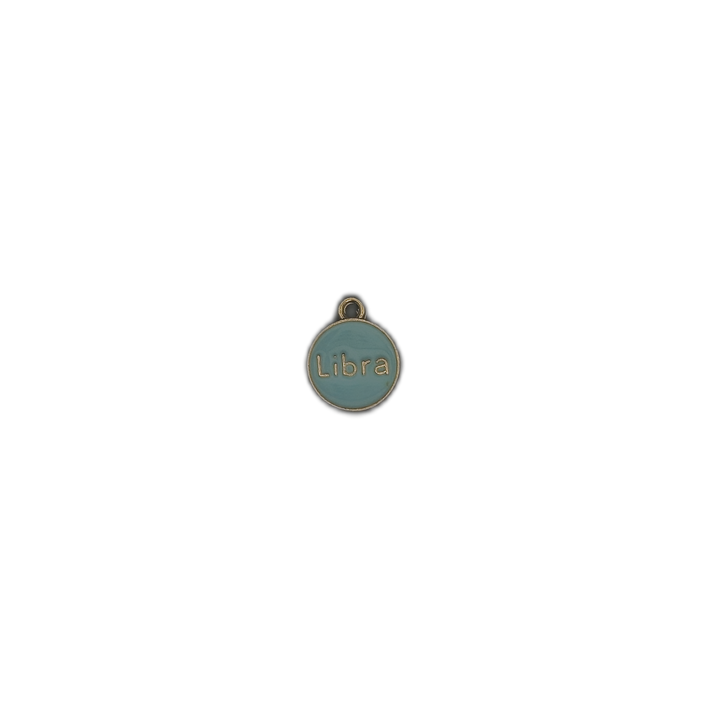 small round blue enamel 'Libra' charm on black background