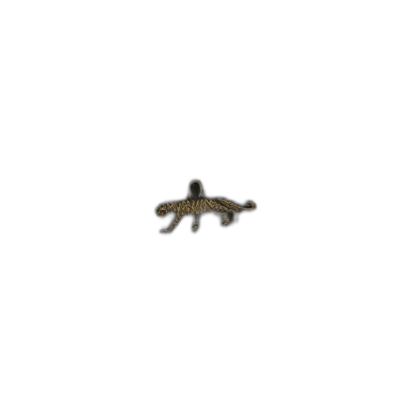 small gold-tone tiger charm centered on black background