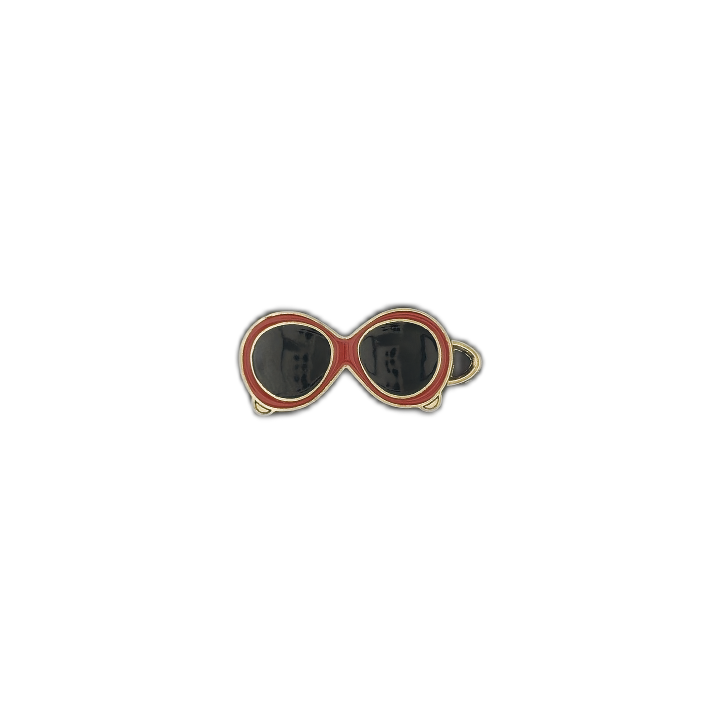 small red sunglasses charm centered on a black background