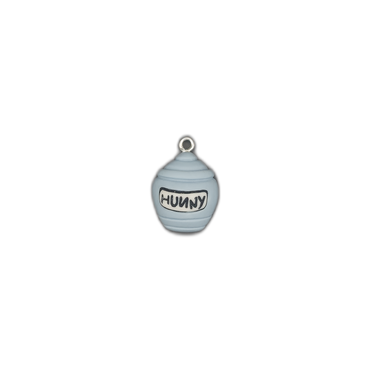 small light blue 'HUNNY' pot charm centered on black background