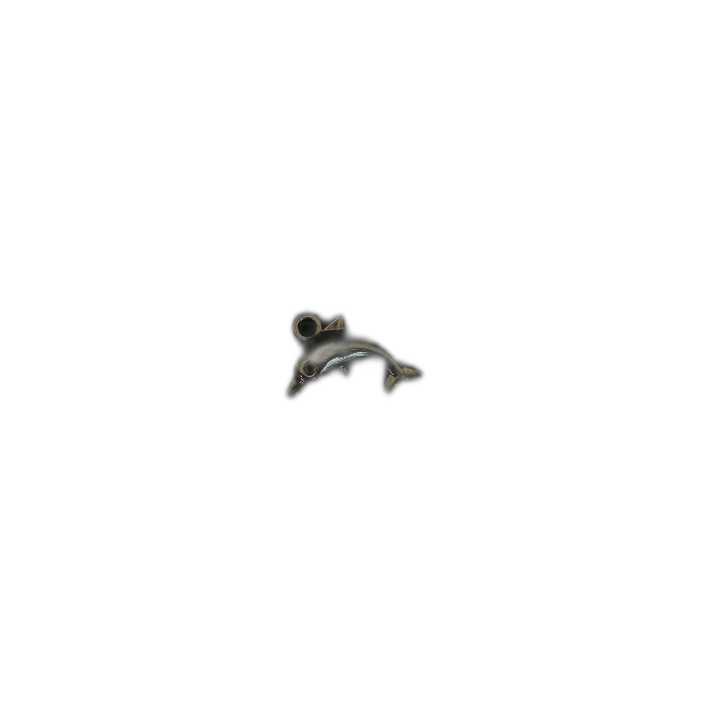 small bronze dolphin charm against black background