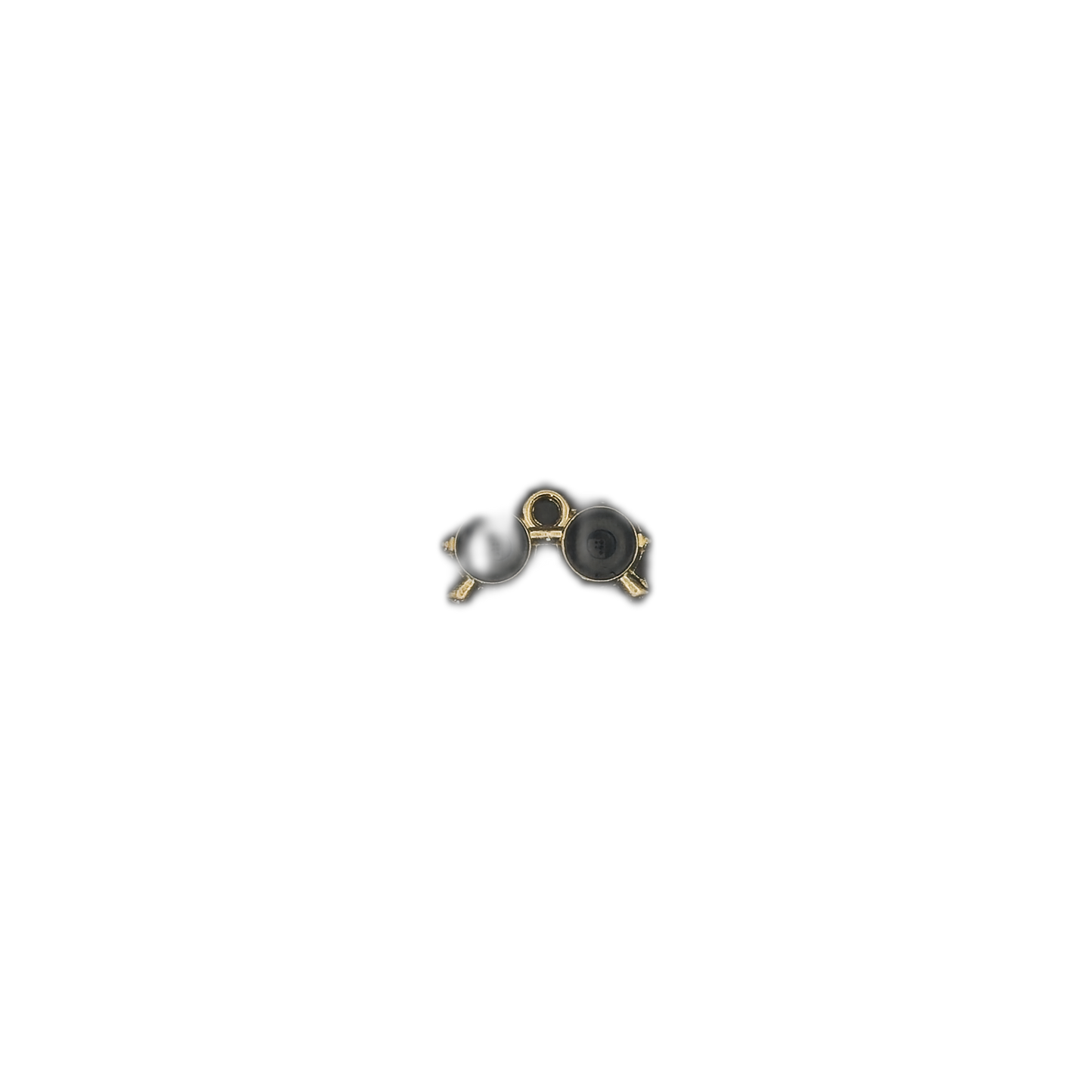 small gold-tone binoculars charm centered on a black background