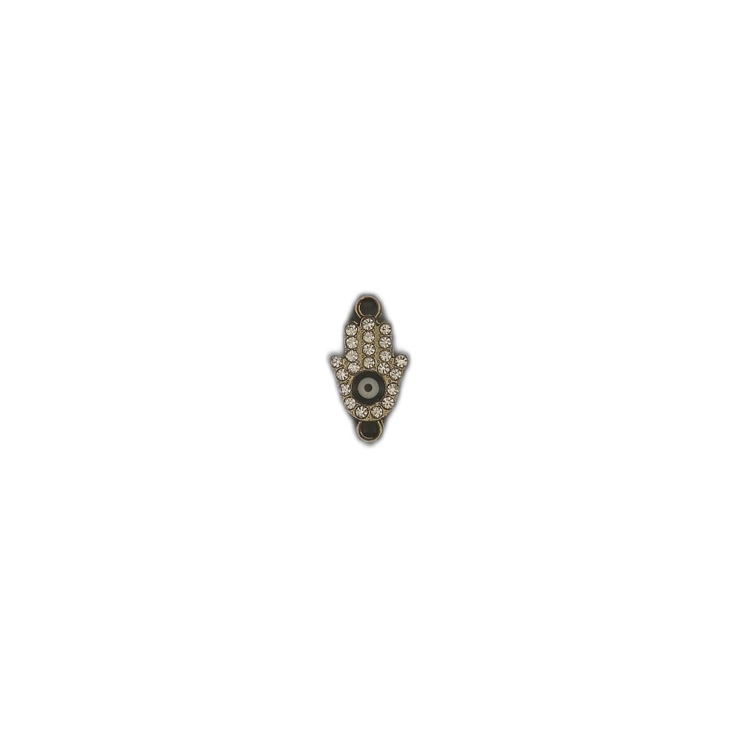 small rhinestone hamsa hand charm centered on black background