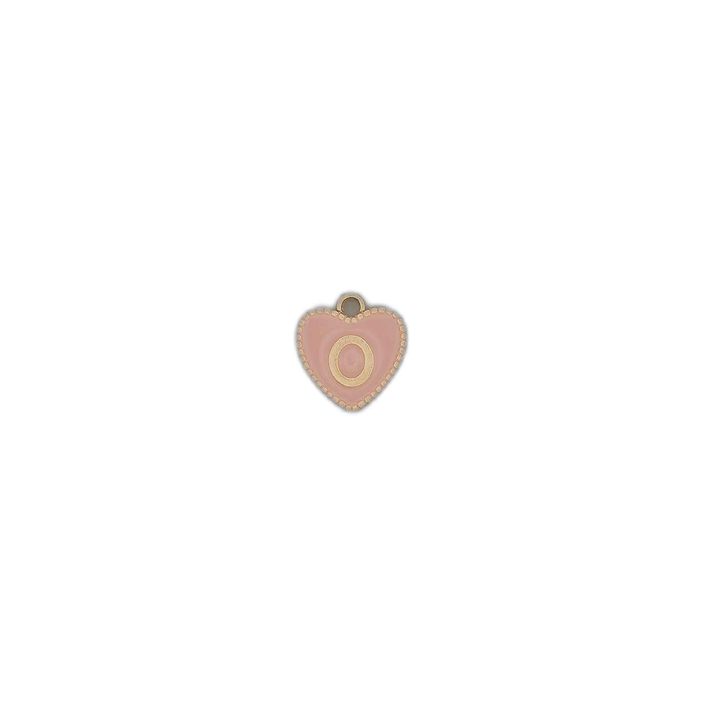 small pink heart letter O charm on black background