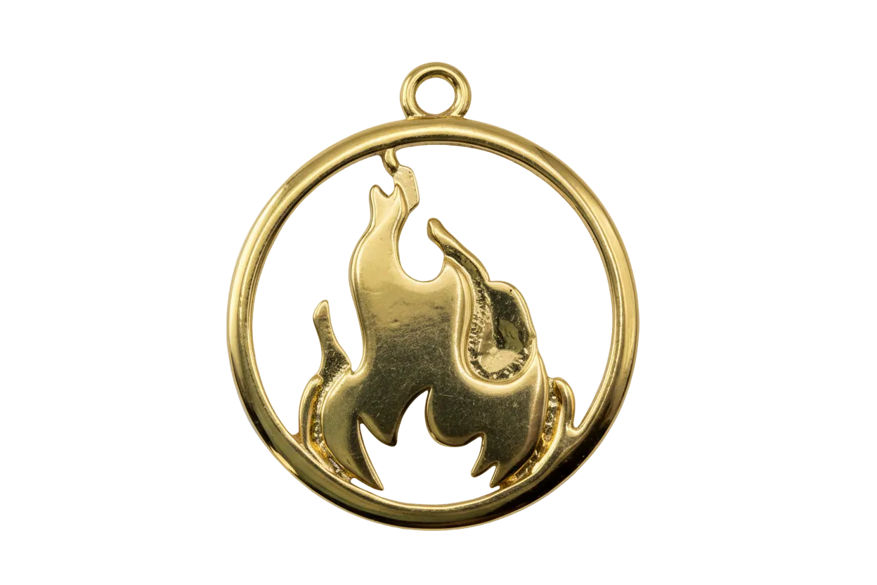 Gold round medallion charm with polished camel silhouette cutout