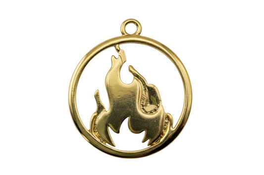 Gold round medallion charm with polished camel silhouette cutout