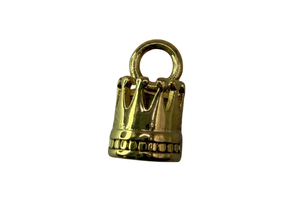 Glossy gold crown charm with sculpted points and a polished finish