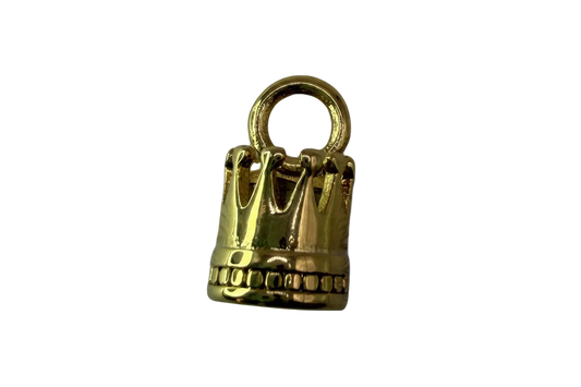 Glossy gold crown charm with sculpted points and a polished finish