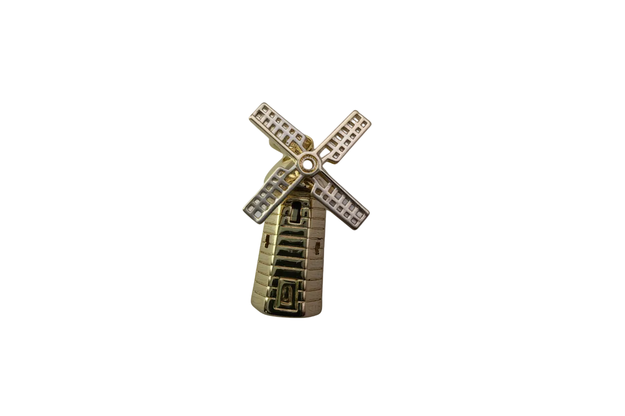 Two-tone gold windmill with silver blades and clear gem