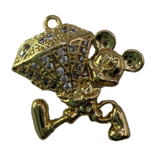 Glossy gold mouse holding a pavé diamond shape with clear crystals